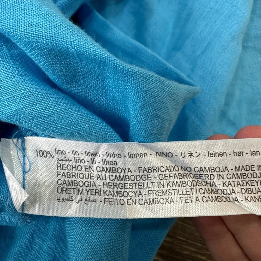 ZARA Blue Button-Up Linen Dress Size S - Picture 7 of 7